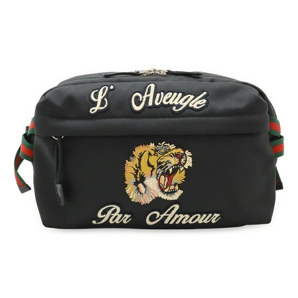 GUCCI Techno Canvas Tech Pack Belt Bag with Tiger Embroidery, Black, 477085 - Picture 1 of 9